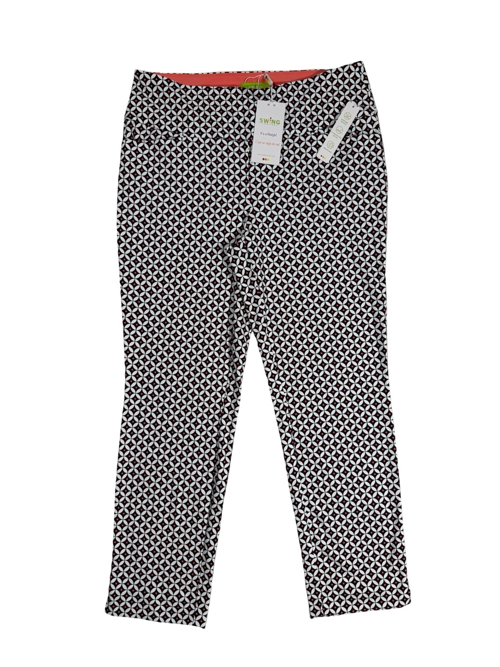 Swing Control Golf Pants Sz 12 Black Geometric Tummy Control Pull On Stretch NWT